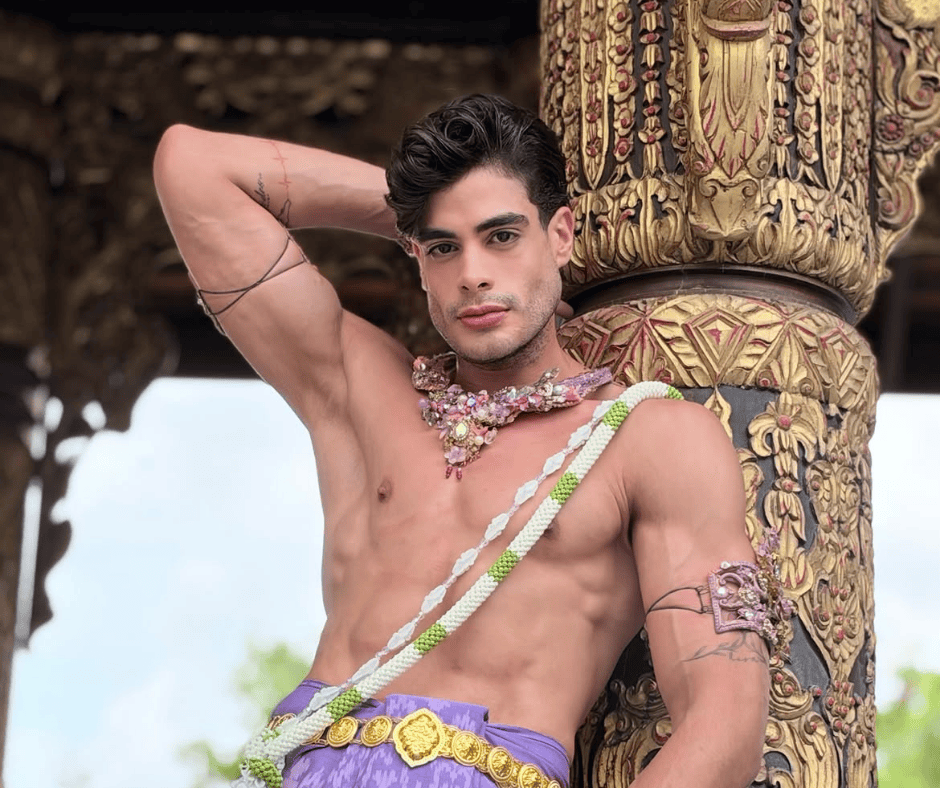 Bray Vargas desfila en el Mister Global 2026 y lleva la bandera dominicana a Tailandia
