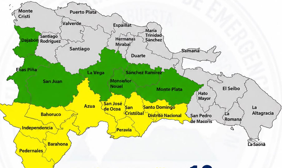 COE mantiene 17 provincias en alerta amarilla y verde por las lluvias