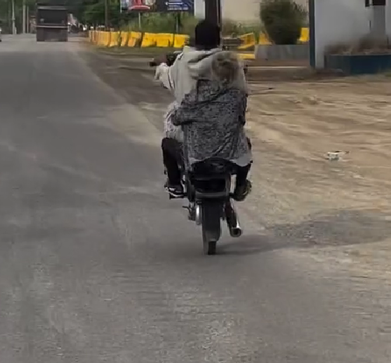 Captan a joven haciendo peligrosas maniobras en motocicleta junto a una adulta mayor