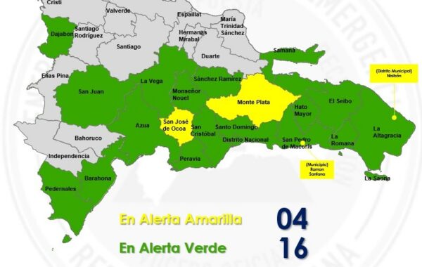 Indomet mantiene 4 provincias en alerta amarilla y 16 en verde